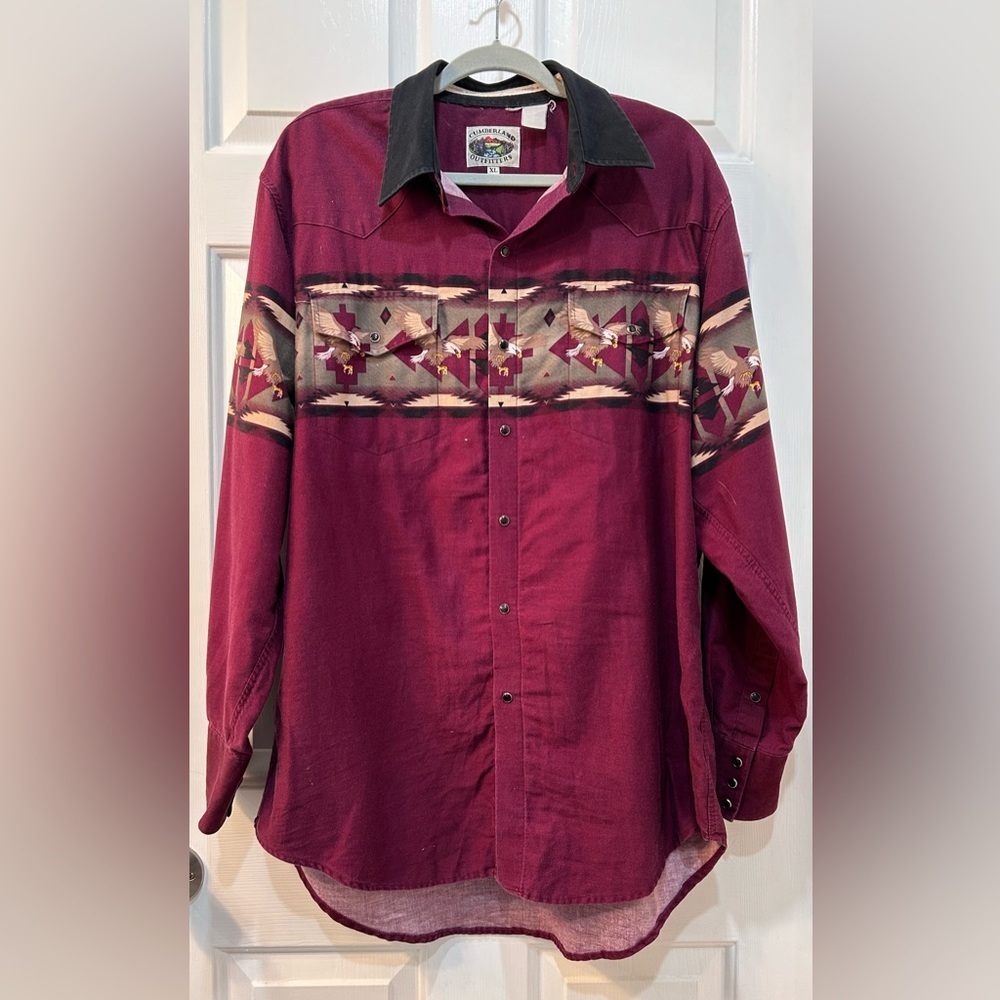 Vtg Cumberland Outfitters Western‎ Shirt Men's XL Aztec Eagle Pearl Snap Cowboy